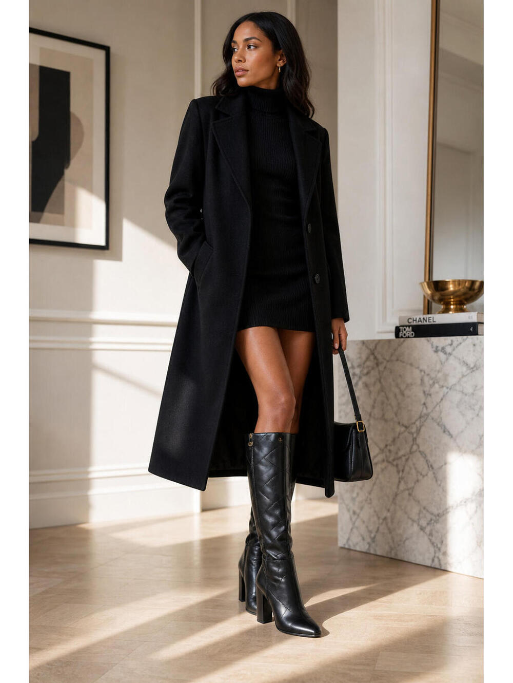 Dee Ocleppo Knee High Leather Boots Black Quilted Riding Boot EU 41 US 10 NIB